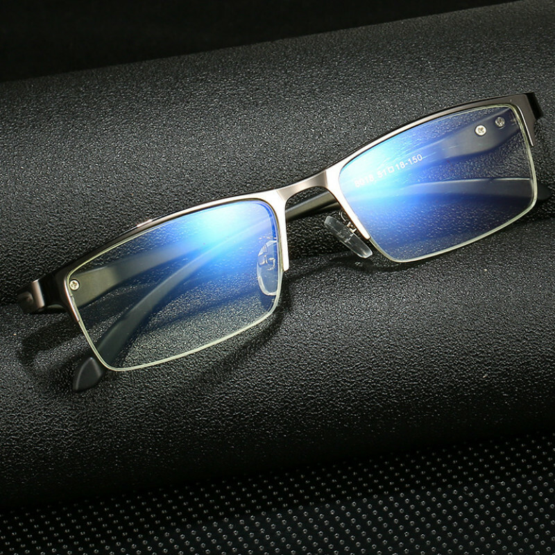 Herren Anti-Blau Myopie Brille, Kurzsichtigkeit, Klar, Halbrahmen, Neu