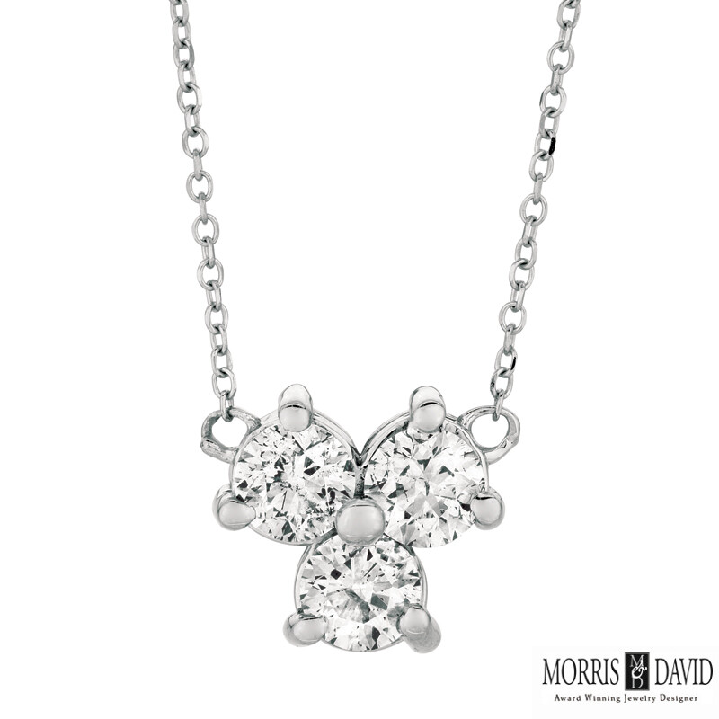 Pre-owned Morris 0.50 Carat Natural 3 Stone Diamond Necklace 14k White Gold Si 18'' Chain