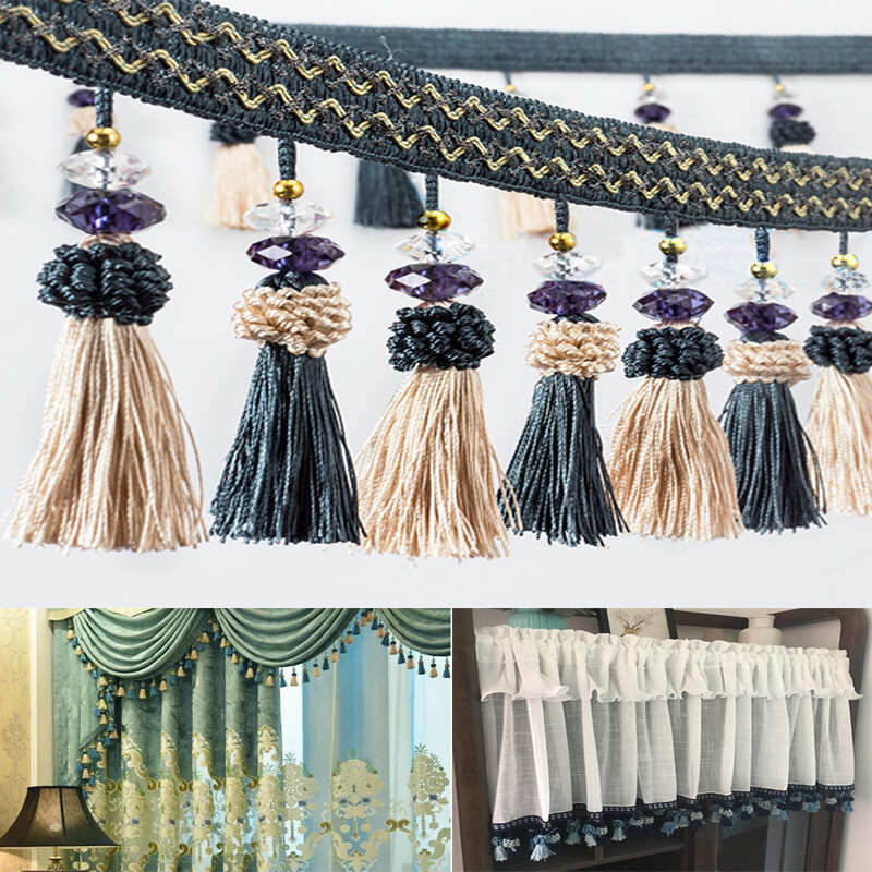 1M Crystal Beads Curtain Tassel Fringe Trim DIY Decorative Sewing