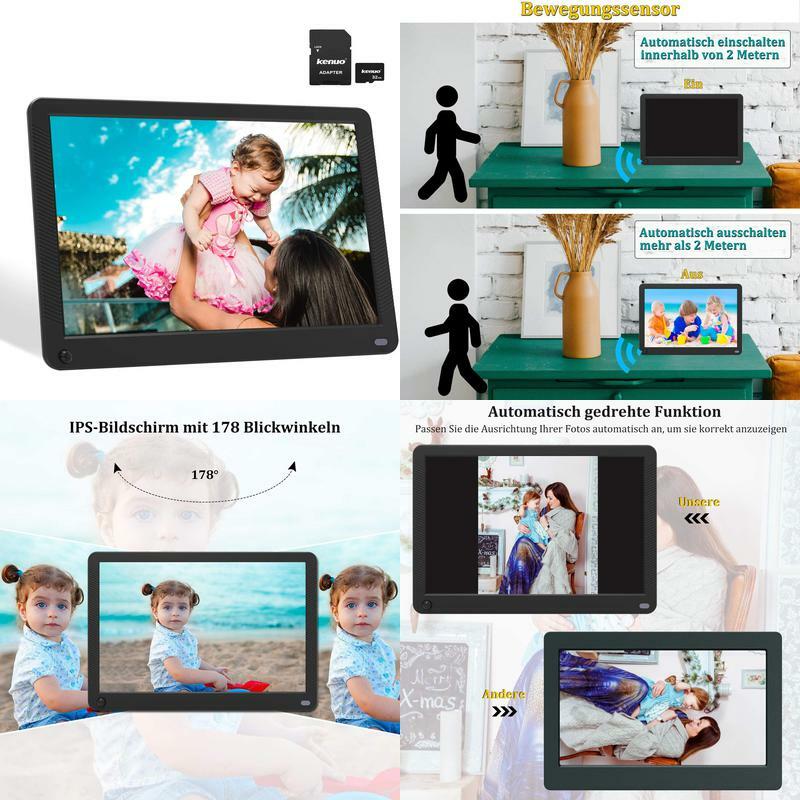 Digitaler Bilderrahmen Mit 32Gb Sd, Elektronischer Fotorahmen 10 Zoll 1920*1080 