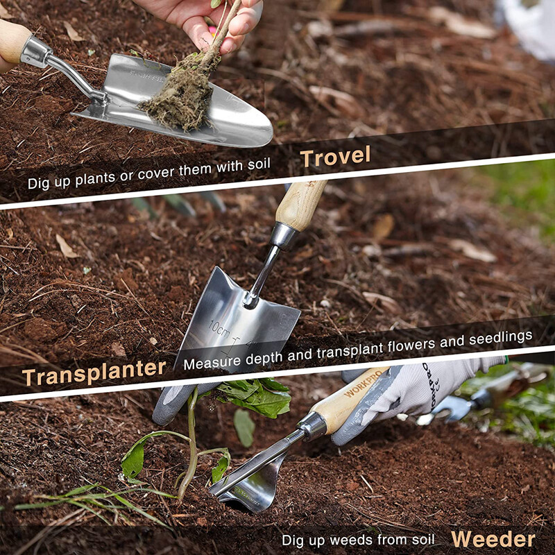 WORKPRO Pink Garden Tool Set 7PC Stainless Steel Heavy Duty Tool w/Wooden Handle