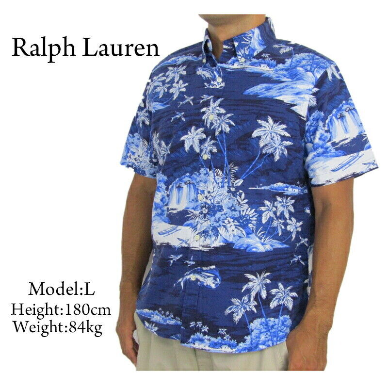 Рубашка классического кроя с коротким рукавом Polo Ralph Lauren с цветочным принтом Aloha — темно-синий, белый