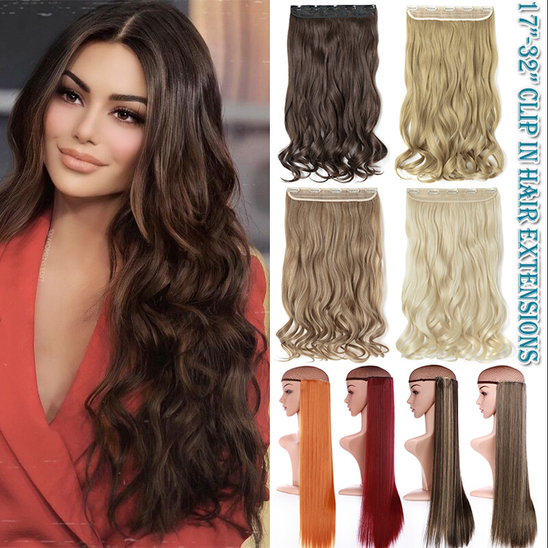 Long Curly Wavy One Piece Clip in Real as Human Hair Extensions Natural THICK US