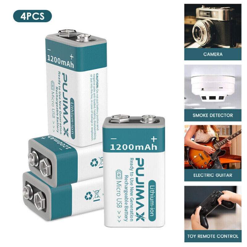USB Direct Rechargeable 9V Battery 1200mAh 9 Volt Batteries 6F22 lot
