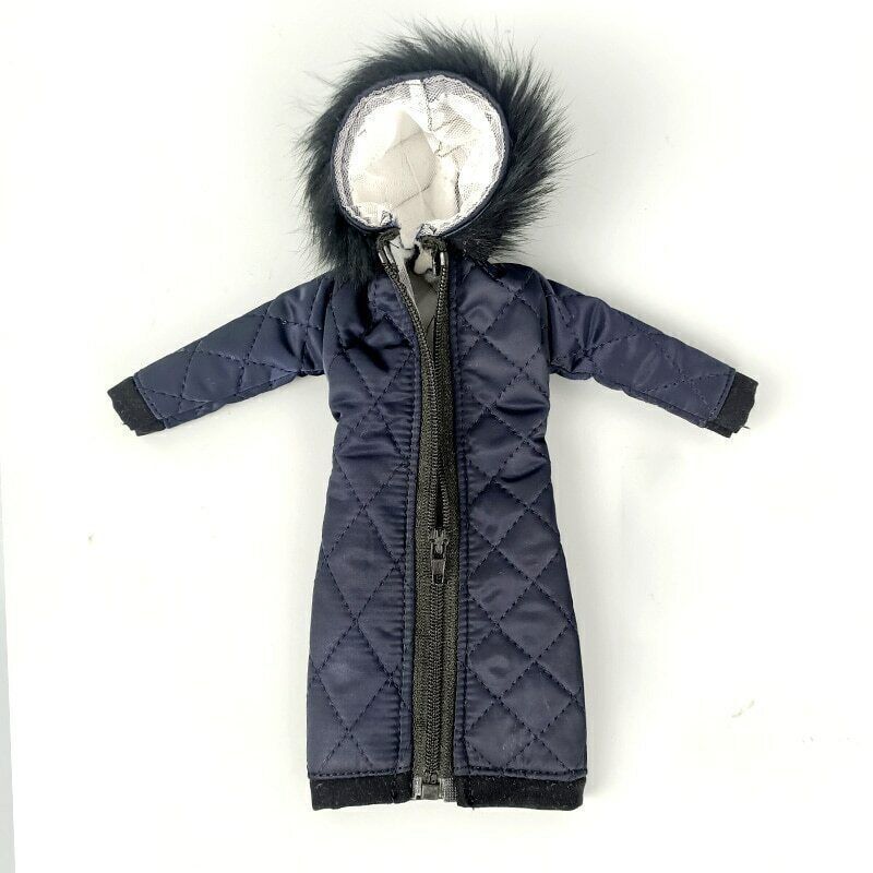 Navy Blue Winter Long Coat Hoodie For 11.5" Doll Outfits Clothes Parka 1/6 Doll