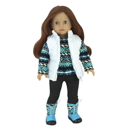Doll Clothes Ikat Top Pants White Puffer Vest by Sophia's Fits American Girl 18"