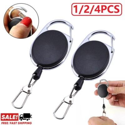 4PCS Nylon Rope Pull Ring Retractable Keys Chain Recoil Keyring Heavy Duty Steel