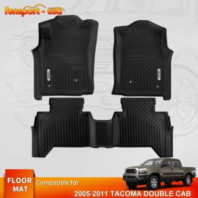 Floor Mats Liners for 2005-2011 Toyota Tacoma Double Cab TPE Rubber All-Weather