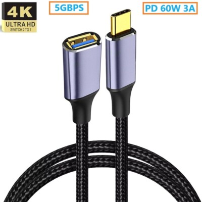 USB C 3.1 to USB A 3.0 Female Extension Cord OTG Cable Adapter Thunderbolt 3 6ft