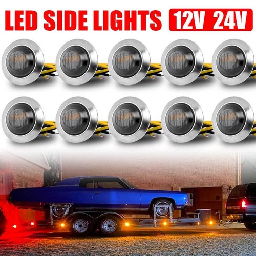 10x 3/4" Bullet Round Smoked Amber LED Side Marker Lights for Trailer Truck RV