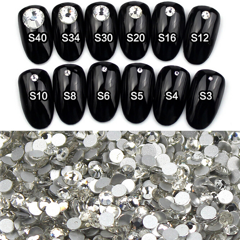 1440pcs Clear Glitter Nail Art Rhinestones Flatback Crystal Gem Nails Decoration