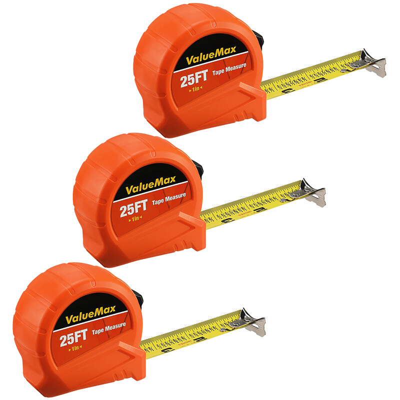 ValueMax Tape Measure 25FT 3PC Retractable Easy Read Measuring Tape