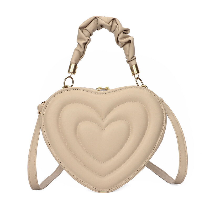 Women Casual Heart Shaped Crossbody Shoulder Bag PU Leather Zipper Tote C