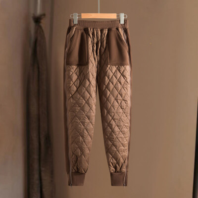 Women's Sweatpant Padded Pants Quilted Trousers Tapered Side Zip Warm Casual