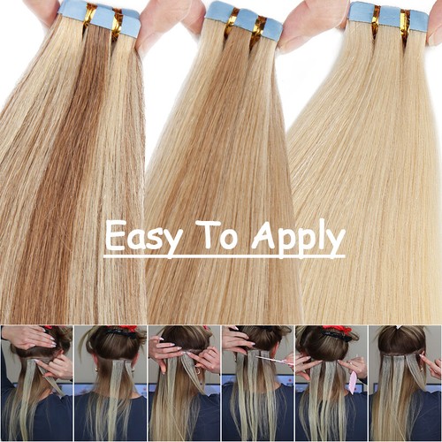 CLEARANCE Tape In Remy Human Hair Extensions Skin Weft Full Head US Stock 80PCS