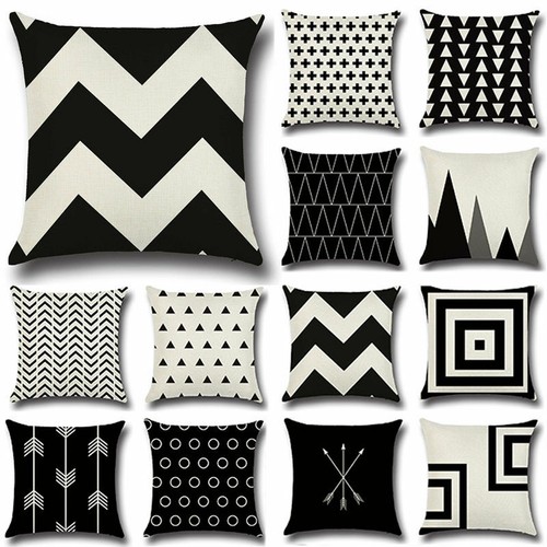 18 Design Black White Cotton Linen Throw Cushion Cover Pillow