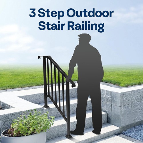 2-Pack 3 Step Hand Rails for Outdoor Steps Wrought Iron Railing for Porch Deck