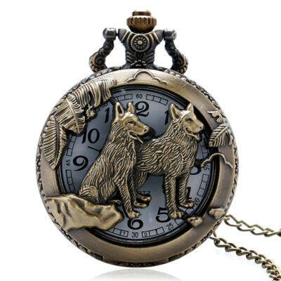 12 Zodiac Chinese Zodiac Sign Pocket Watch with Necklace Chain Quartz Vintage