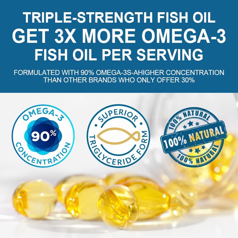 MENXI Omega 3 Fish Oil Capsules Triple Strength EPA & DHA, Burp-Less 120 sofgels