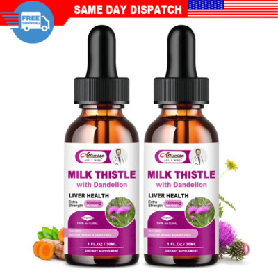 2 Bottles Milk Thistle Liquid Drop,Dandelion Root,Liver Cleanse Immune Support