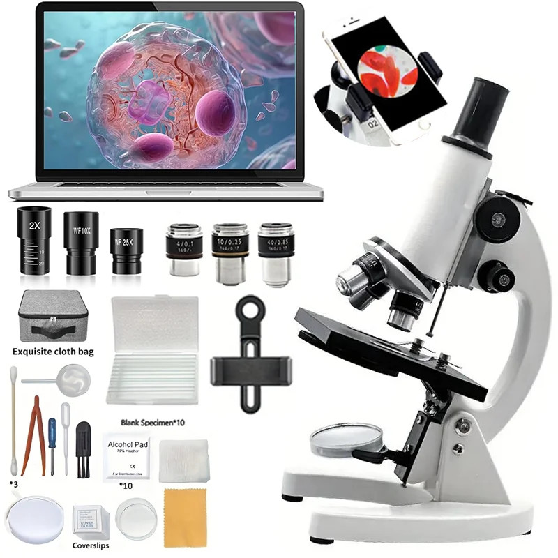 Monocular Optical Microscope 40-2000X Kids School Science Biology Lab