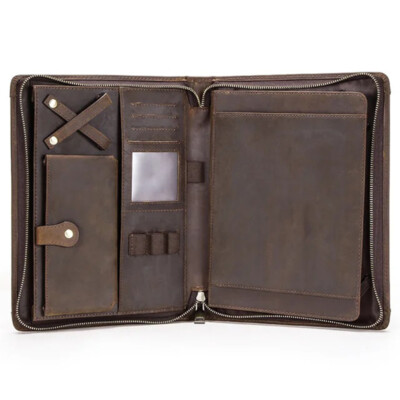 Genuine Leather Folder Office Storage Portfolio Organizer Tablet Case For iPad