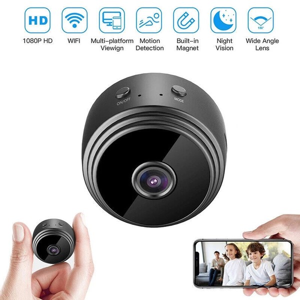 Compact wireless security camera with smartphone control.