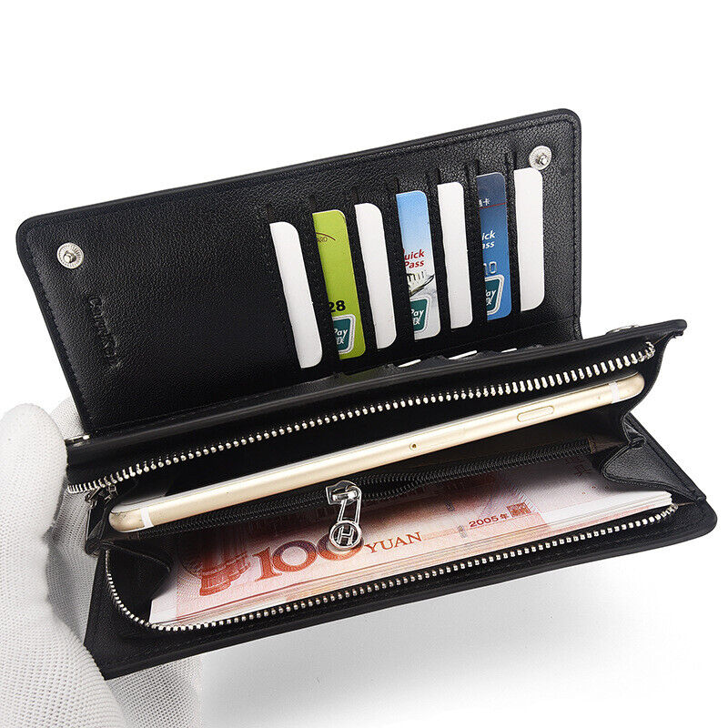 Slim Leather ID//Credit Card Holder Long Wallet with RFID Blocking