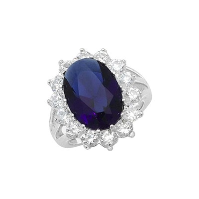Flower Shaped Sapphire Cubic Zirconia Sterling Silver Ring - UK Sizes J - R