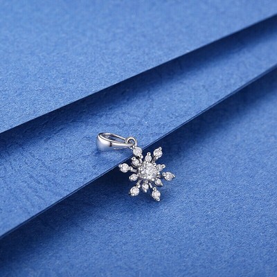 1CT Lab Created Round Cut Diamond Snowflake Shape Pendant 14k White Gold Plated