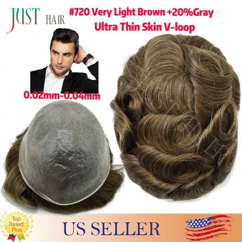0 02mm Ultra Thin Skin V Looped Mens Toupee Pu Wigs 720 Brown