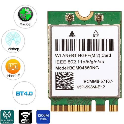 ️ Hackintosh MacOS BCM94360NG WiFi Card 1200Mbps 2.4G/5Ghz NGFF M.2