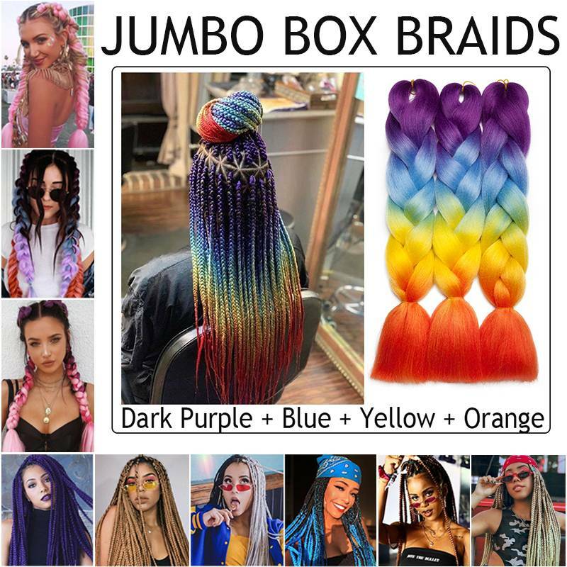 24&rdquo; Ombre Jumbo Braiding Crochet Hair Extensions Plaited X-Expression Box Braids