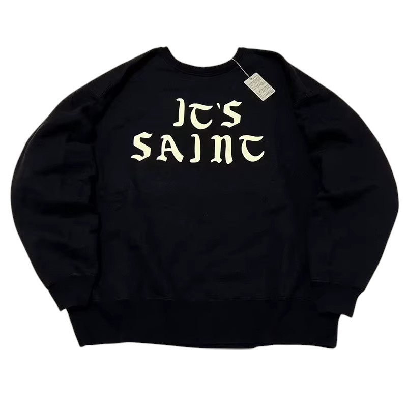 SAINT Mxxxxxx Its Saint Sweatshirt Black Round Neck Cotton Pullovers Men's Shirt