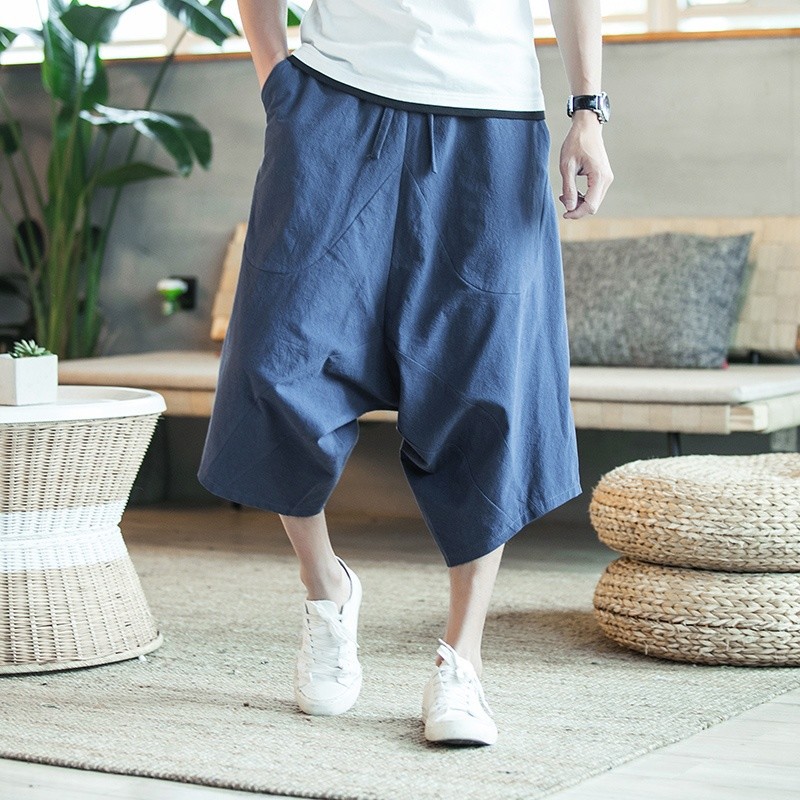 Men's 3/4 Length Cotton Casual Shorts Pants Trousers Loose