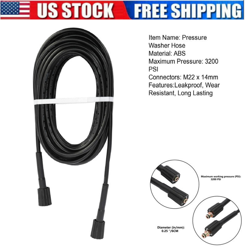 50FT 3200PSI Replacement High Pressure Power Washer Hose M22 14MM Quick Connect