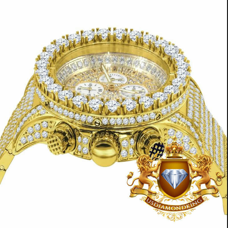 Pre-owned Bling Master Solid Stainless Steel Yellow Gold Jojino Joe Rodeo Simulated Diamond Watch 48mm