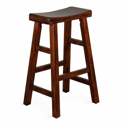Pemberly Row 30" Saddle Seat Transitional Mahogany Wood Stool in Dark Chocolate