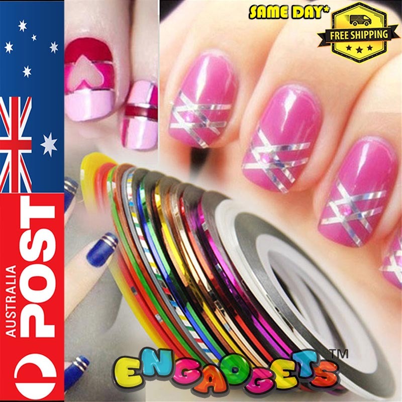 15 Mixed Color Nail Tape Rolls Striping Art Decoration Sticker AUSTRALIA
