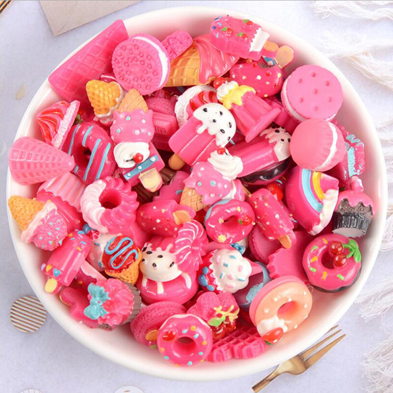 10Pcs Flatback Resin Doughnut Cookies Cake Food Cabochons Charms DIY Filler To^C