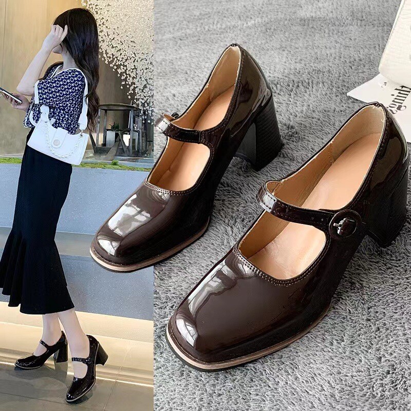 【ELBATEGEV】Square-Toe Mary Jane Shoes Black / 追跡付 ELBATEGEV】Square-Toe Mary Jane Shoes Black / 追跡付