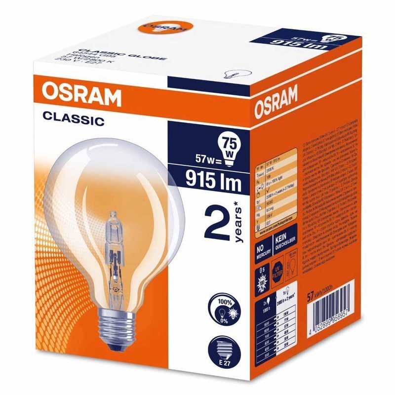 Ampoule Osram Halogene Globe G95 57w = 75w E27