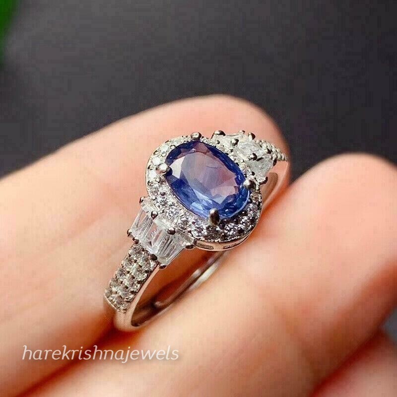 Oval Cut 2.41CT Real Blue Topaz Engagement Wedding Halo Ring 14K White Gold Over
