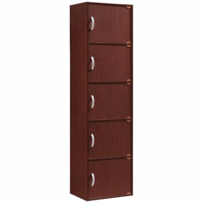 Hodedah 5 Shelf 5 Door Bookcase in Mahogany