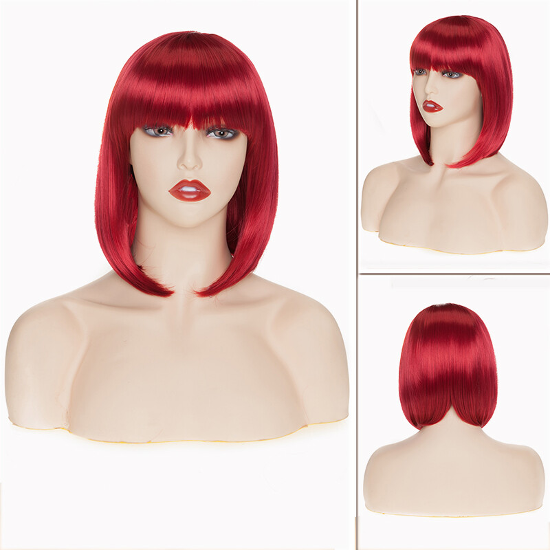 Bob Wig Natural As Human Hair Full Wig with Bangs Short Straight Long Pink White