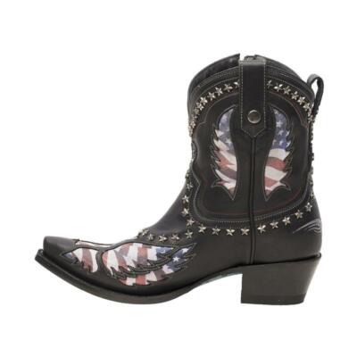 Pre-owned Old Glory American Lane Ladies  Flag Jet Black Snip Toe Bootie Lb0475a