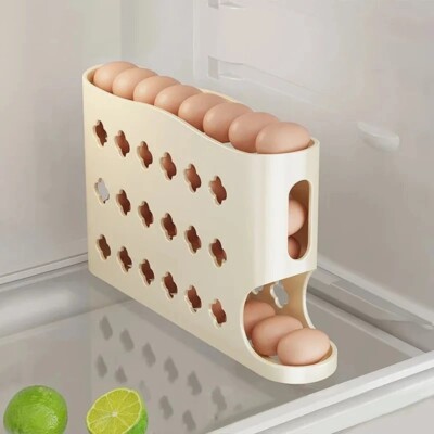 4 Layers Automatic Rolling Egg Holder Rack Fridge Egg Storage Box Container