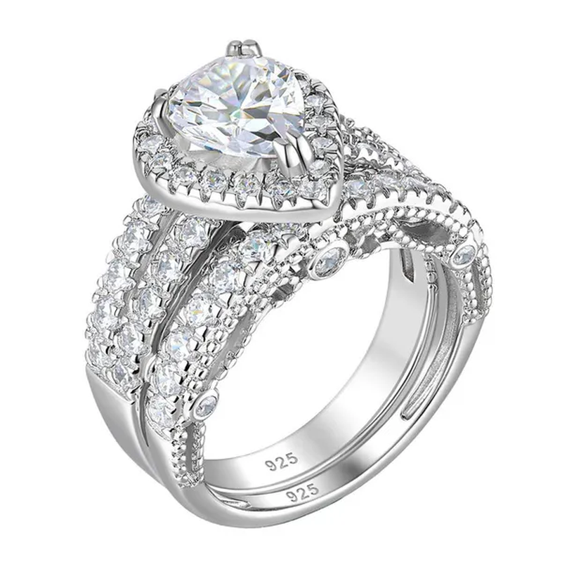 Newshe 4 Carats Wedding Teardrop Shape Engagement Ring Set for Women 925 Sterling Silver White Cubic Zirconia Size 4-13