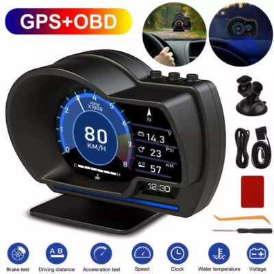 Car OBD2 GPS Gauge HUD Head-Up Digital Display Speedometer Turbo RPM Alarm P6