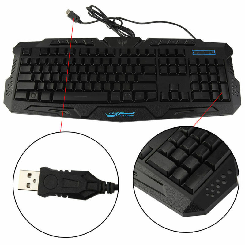 Wired Gaming Keyboard Mouse Pad Set 3 Colors LED Backlit for Computer Desktop US